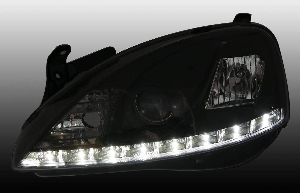 Scheinwerfer mit LED für Opel Corsa C in Schwarz
