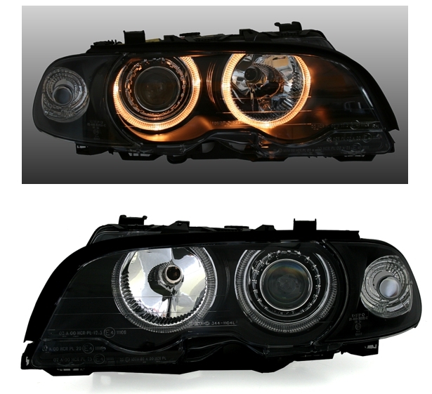 Angel Eyes Scheinwerfer für 3er BMW E46 in Schwarz