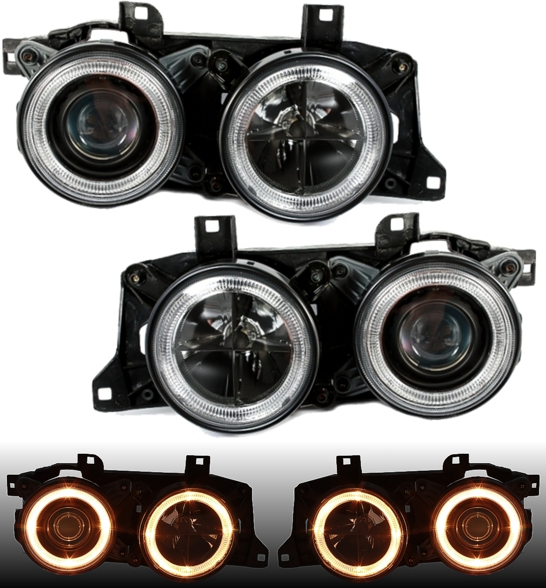 Angel Eyes Scheinwerfer für BMW E34 + E32 in Schw.