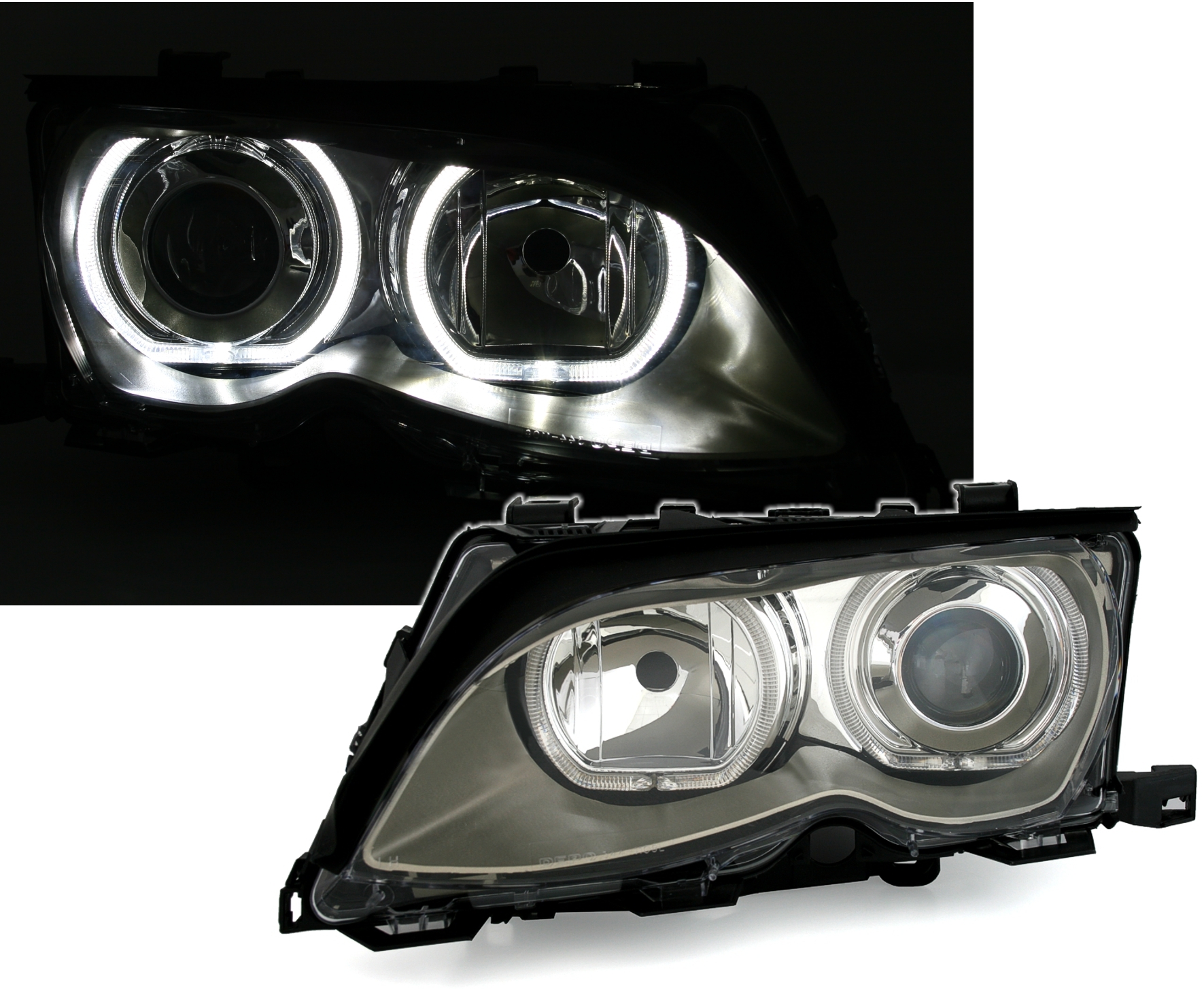 Angel Eyes Scheinwerfer für 3er BMW E46 in Grau