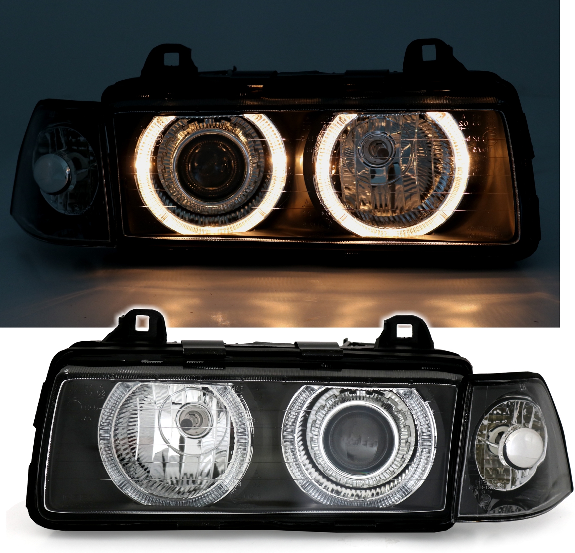 Angel Eyes Scheinwerfer für 3er BMW E36 in Schwarz