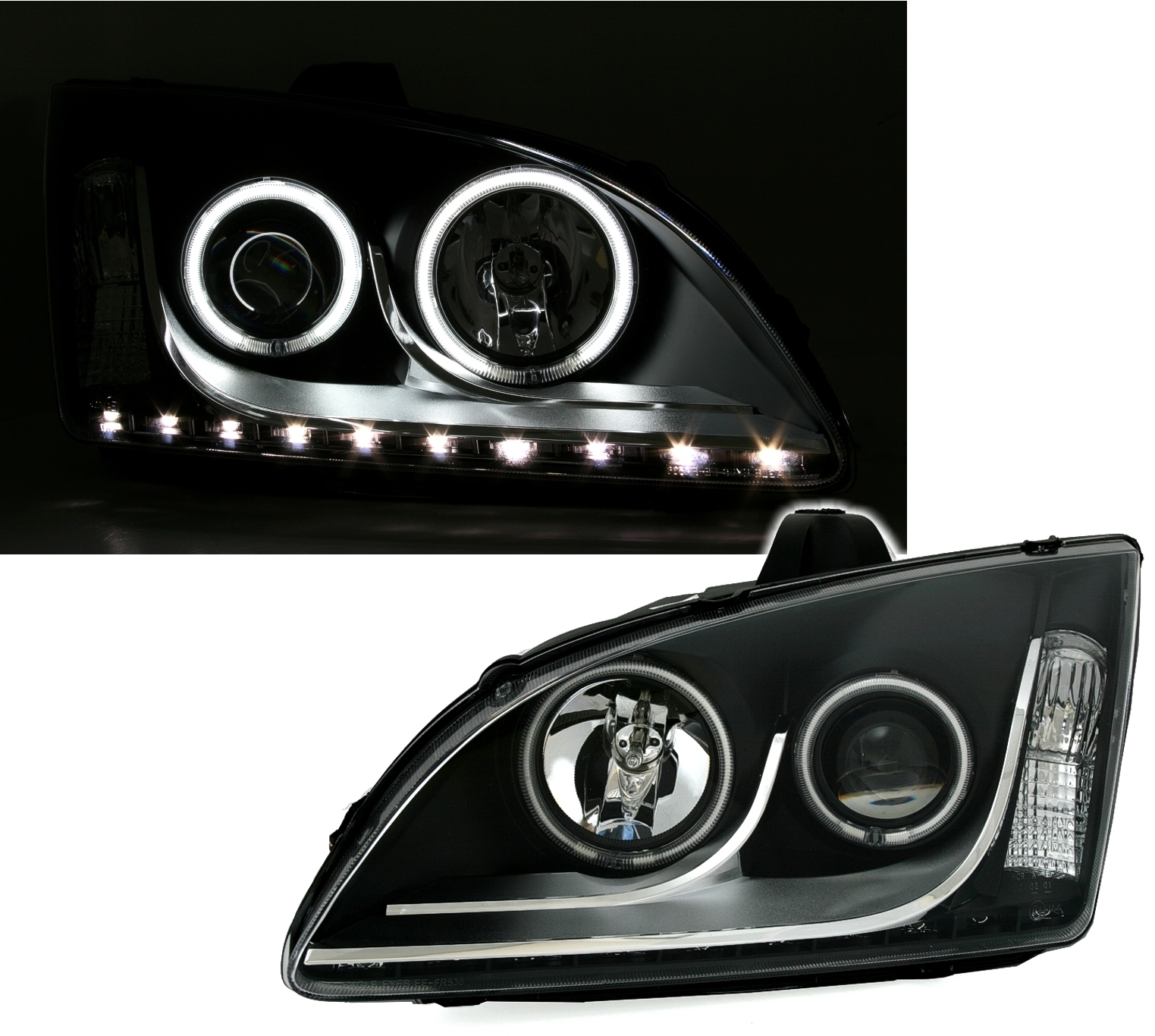 CCFL Scheinwerfer für Ford Focus MK2 in Schwarz