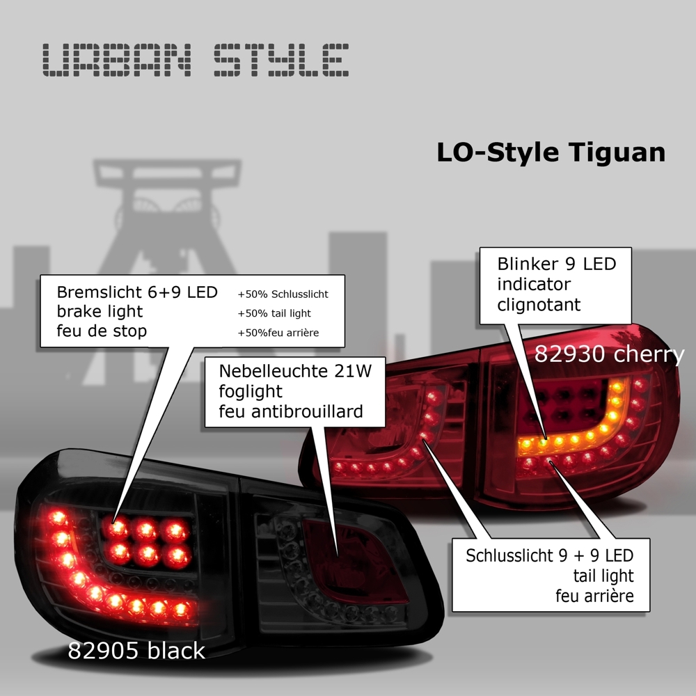 JOM LED Rückleuchten für VW Tiguan 5N in Schwarz