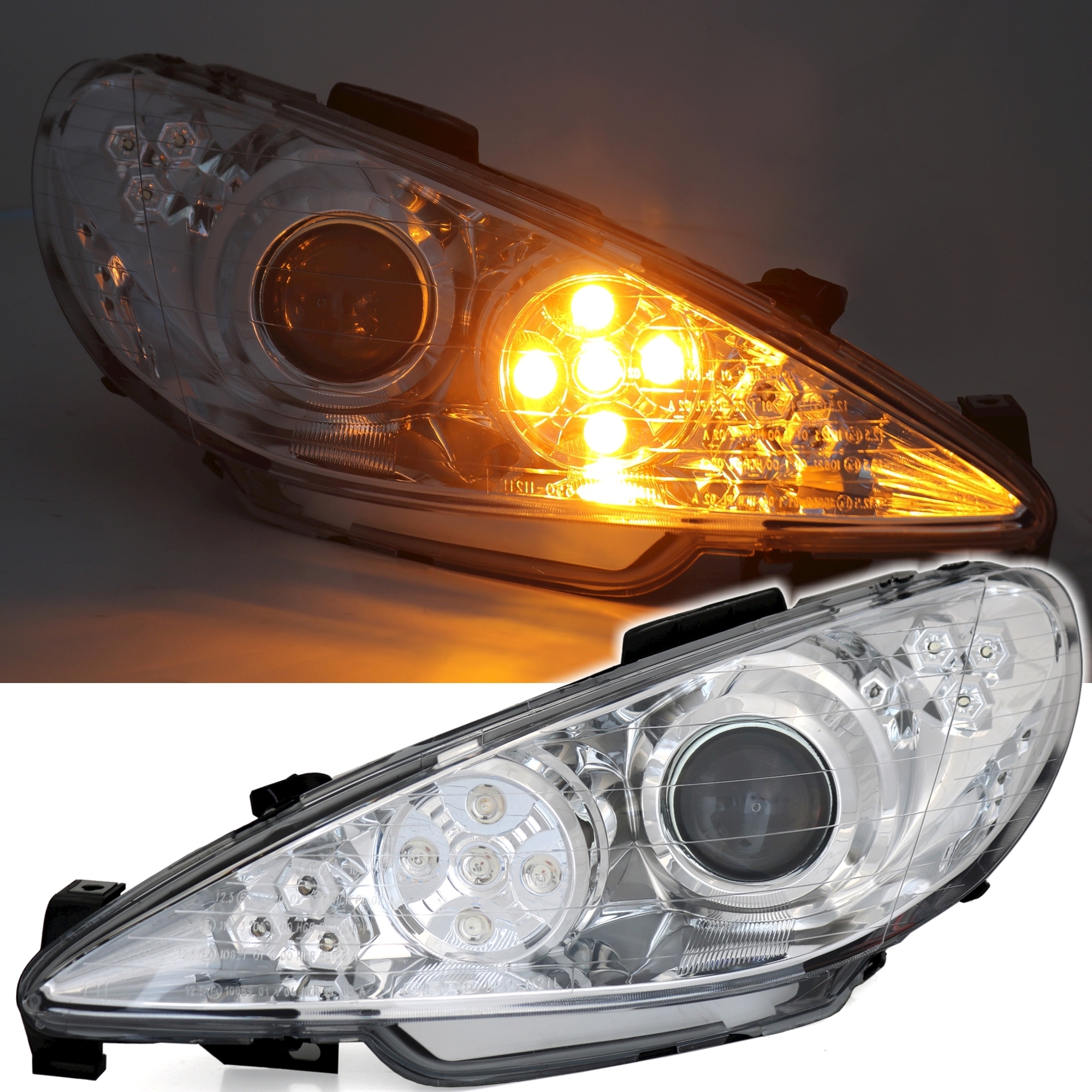 Scheinwerfer Set für Peugeot 206 in Chrom