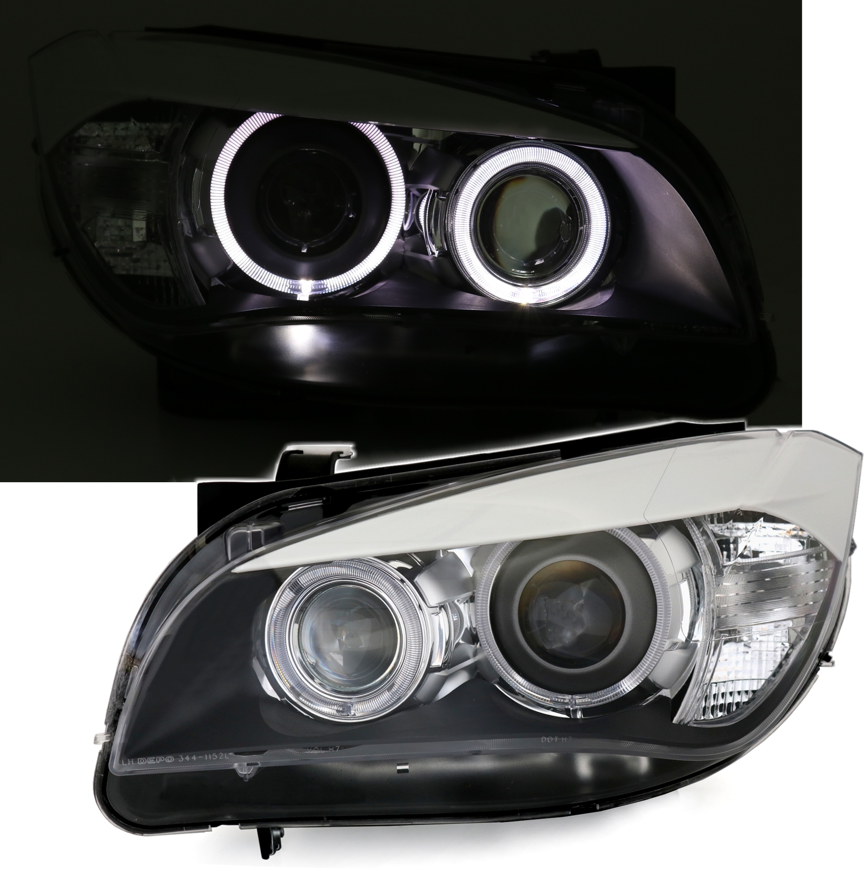 Angel Eyes Scheinwerfer für BMW X1 in Schwarz