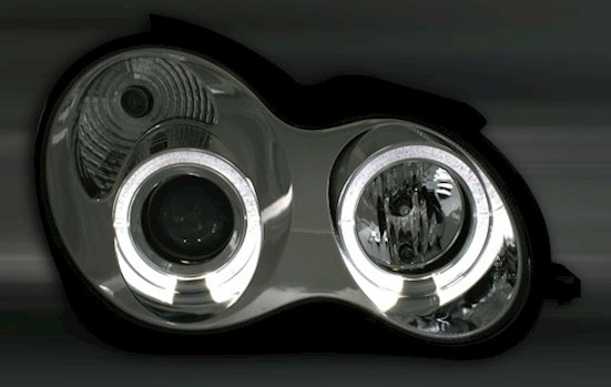 Angel Eyes Scheinwerfer für Mercedes W203 in Chrom