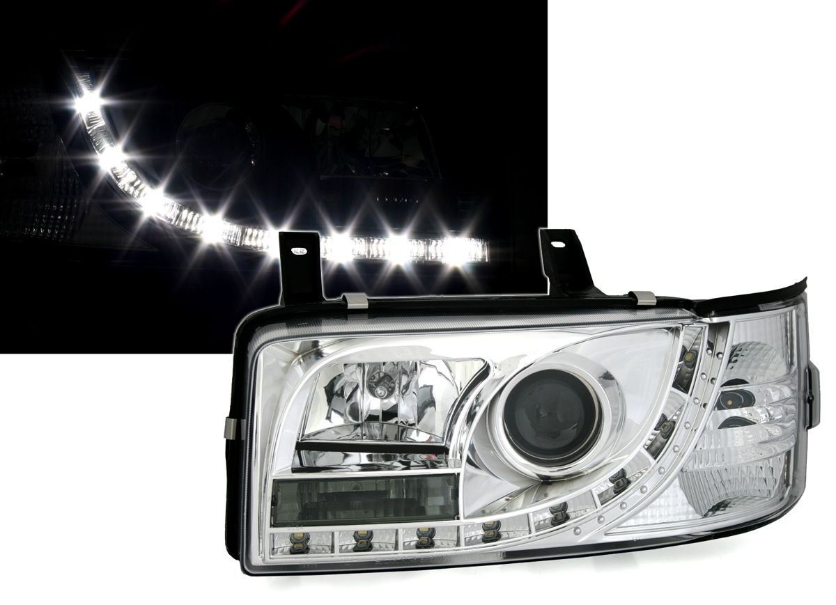 Scheinwerfer mit LED für VW T4 Bus in Chrom       