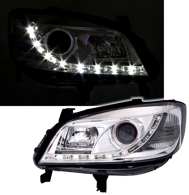 Scheinwerfer mit LED für Opel Zafira in Chrom     