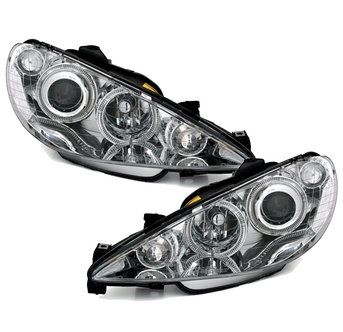 Angel Eyes Scheinwerfer für Peugeot 206 in Chrom