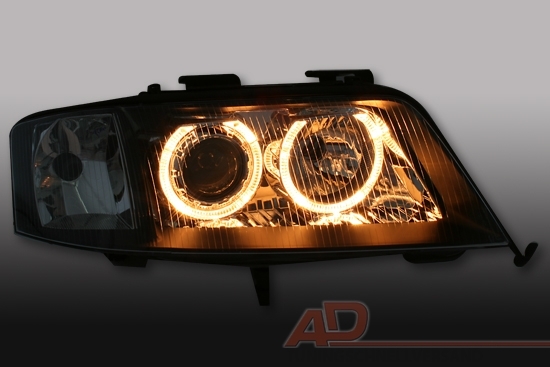 Angel Eyes Scheinwerfer Set für Audi A6 in Schwarz