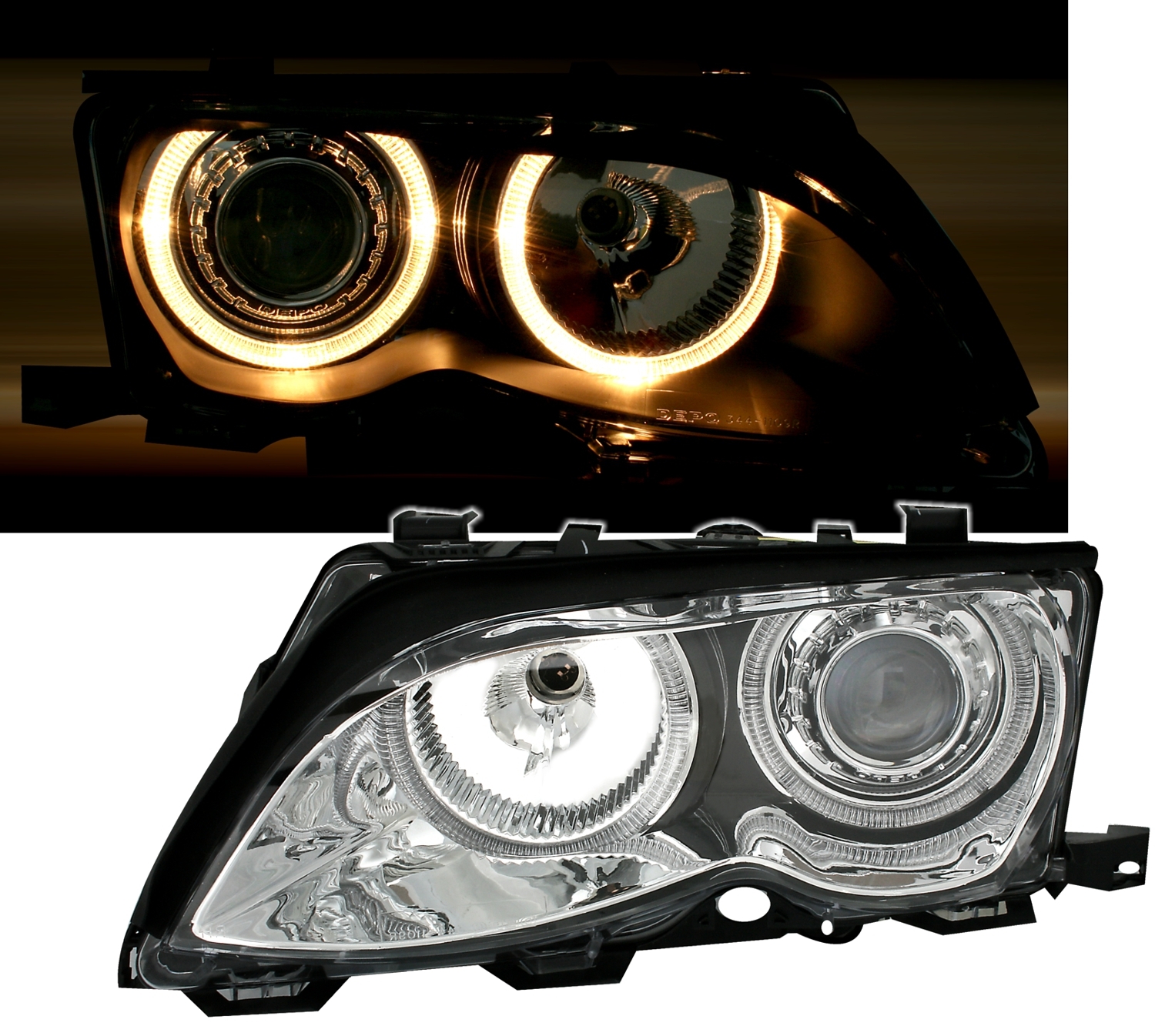 Angel Eyes Scheinwerfer für 3er BMW E46 in Chrom