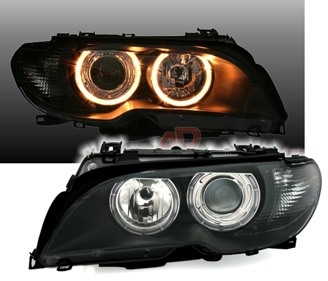 Angel Eyes Scheinwerfer für 3er BMW E46 in Schwarz