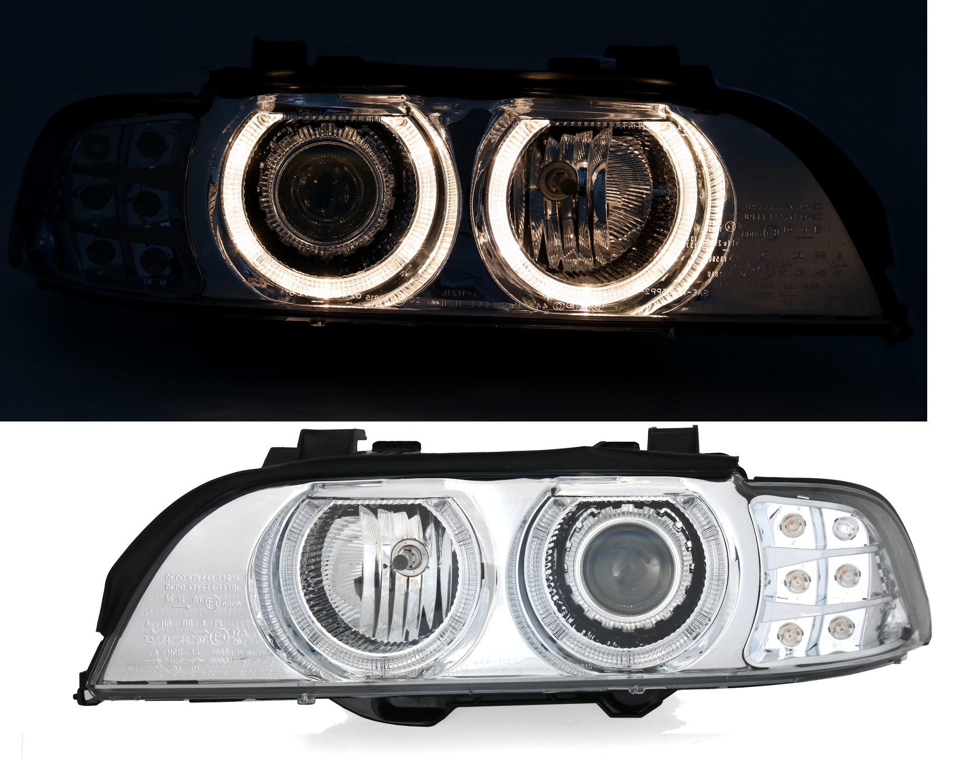 Angel Eyes Scheinwerfer für 5er BMW E39 in Chrom