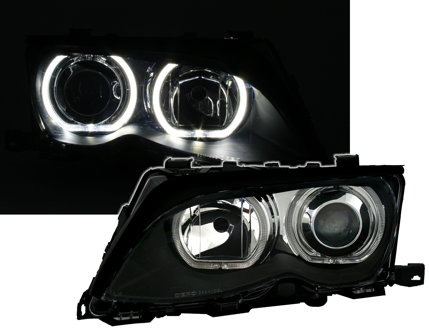 Angel Eyes Scheinwerfer für 3er BMW E46 in Schwarz