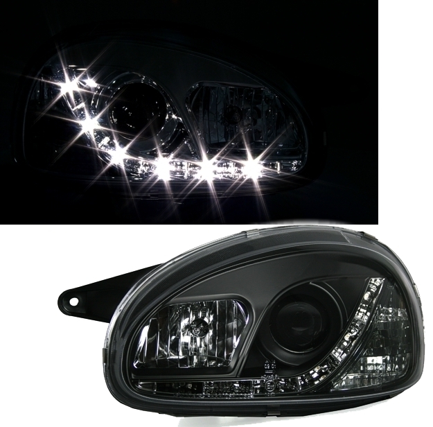 Scheinwerfer mir LED für Opel Corsa B in Schwarz