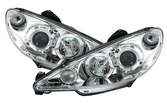 Angel Eyes Scheinwerfer Peugeot 206 in Chrom
