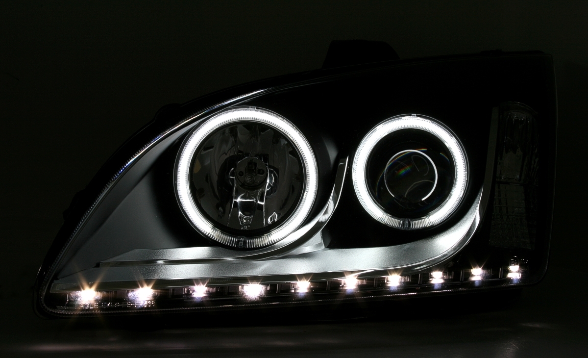 CCFL Scheinwerfer für Ford Focus MK2 in Schwarz