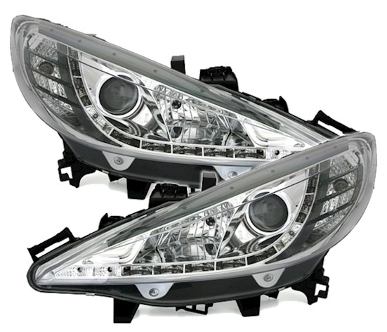 Scheinwerfer mit LED für Peugeot 207 in Chrom